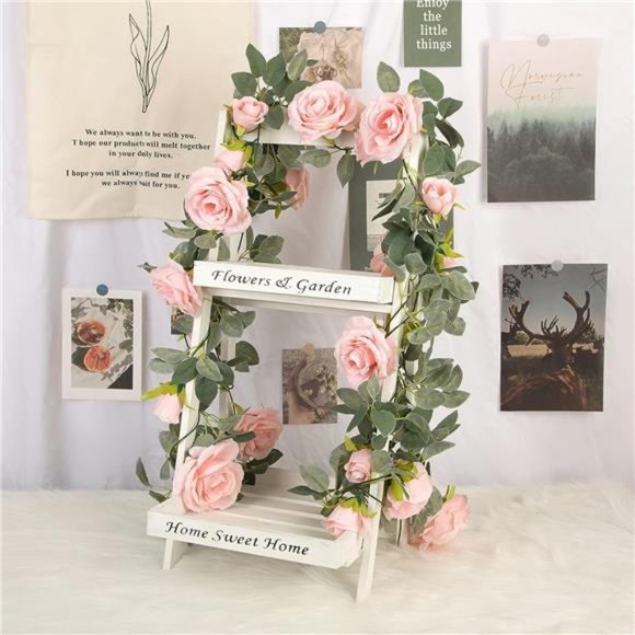 4Pcs(26 FT) Artificial Rose Vine Fake Flower Garland Fake Silk Rose Hanging Vine - Picture 6 of 7